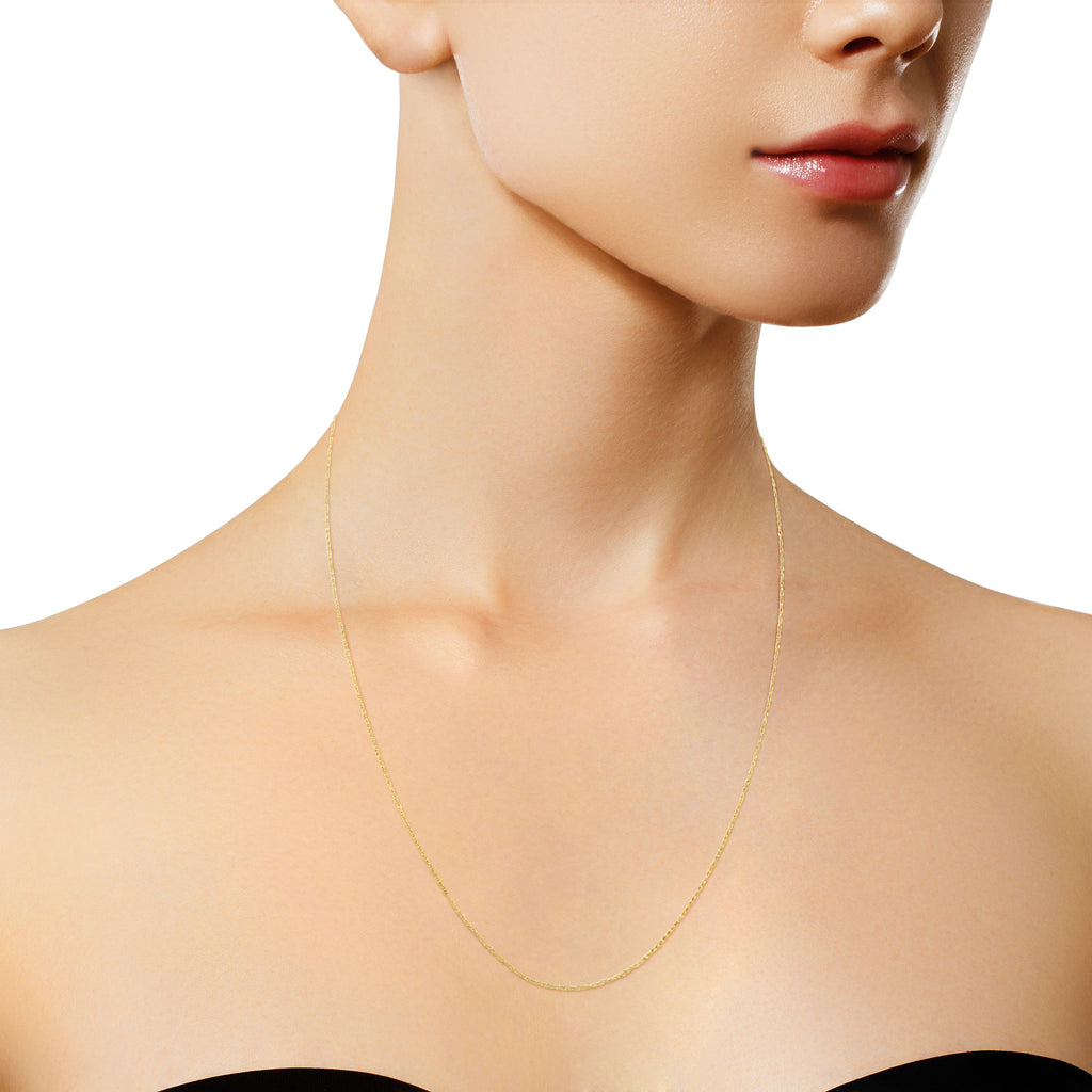 Dainty 10K gold rope chain worn by model