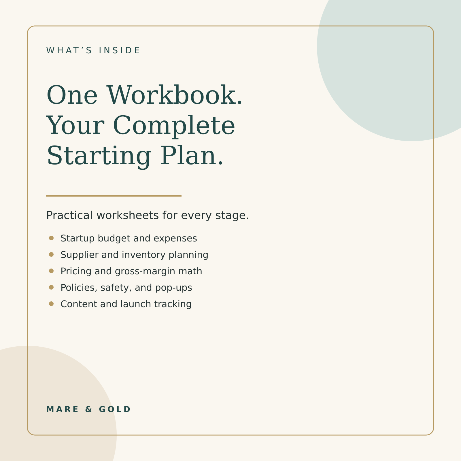 Mare & Gold Permanent Jewelry Business Starter Workbook inside pages