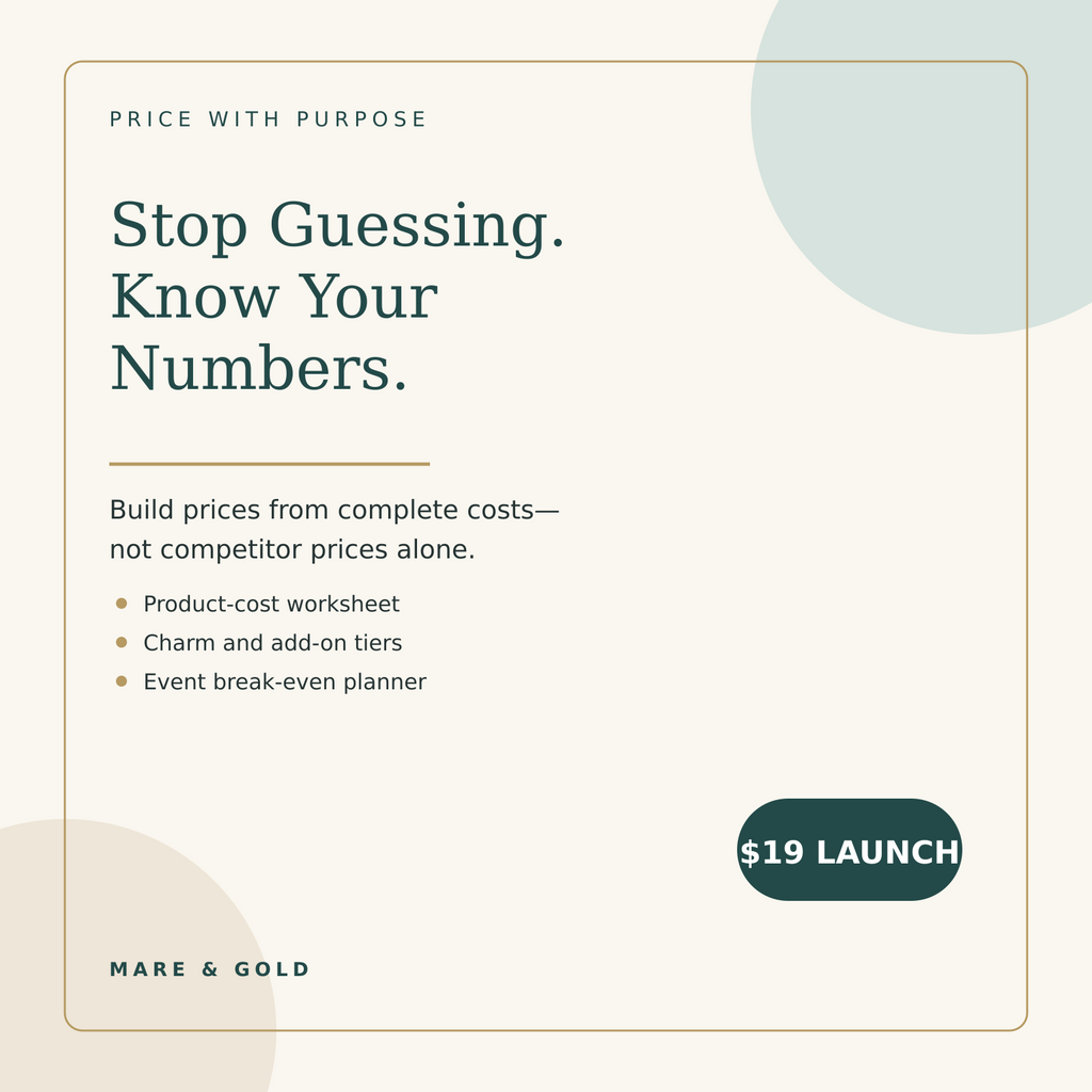 Mare & Gold Permanent Jewelry Business Starter Workbook pricing worksheets