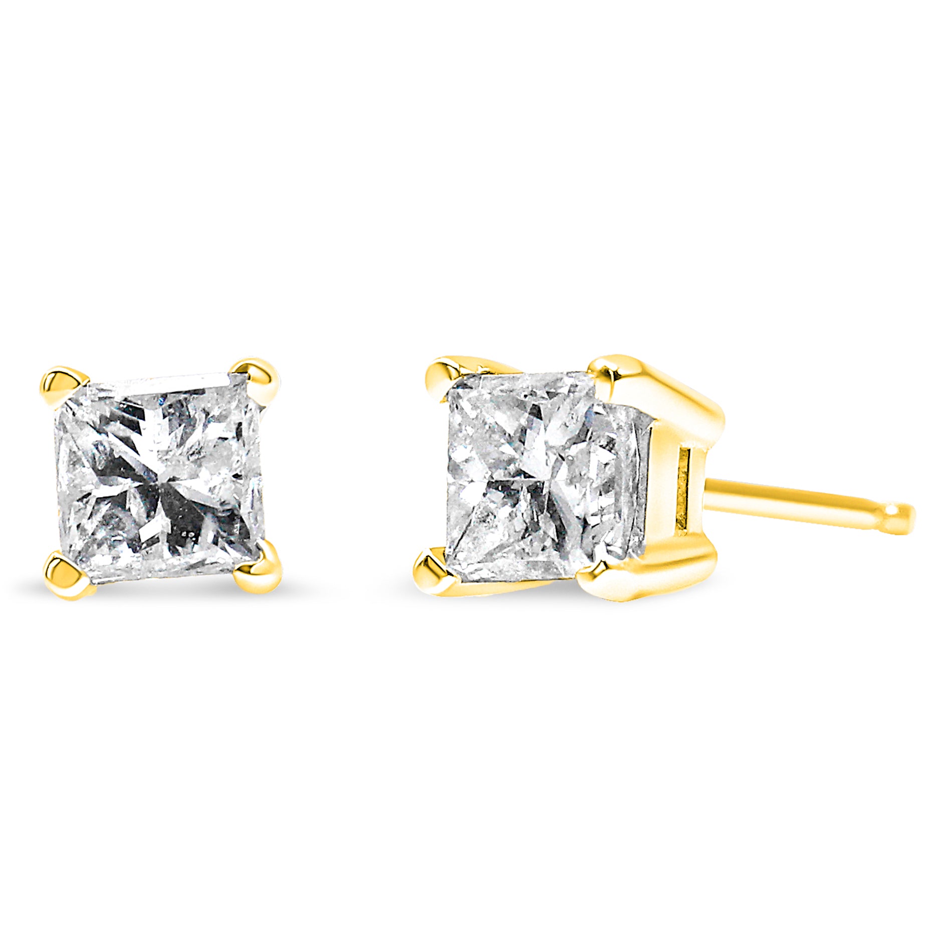14K yellow gold princess-cut diamond stud earrings