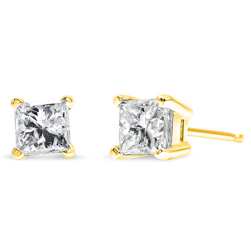 14K yellow gold princess-cut diamond stud earrings
