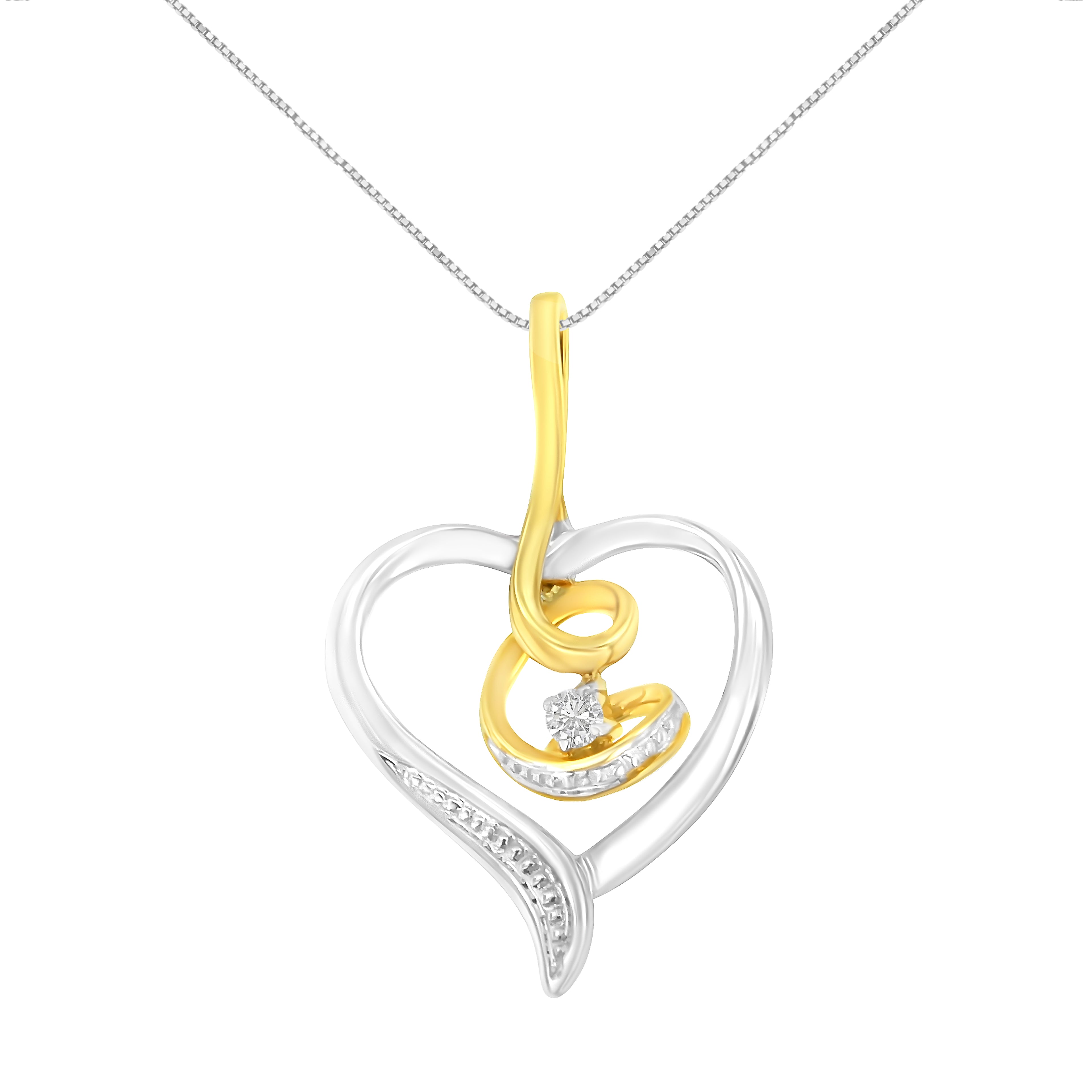 10K two-tone gold diamond swirl heart necklace