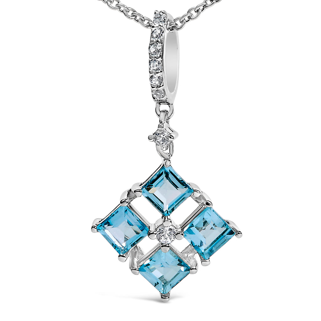 Close view of blue topaz square pendant