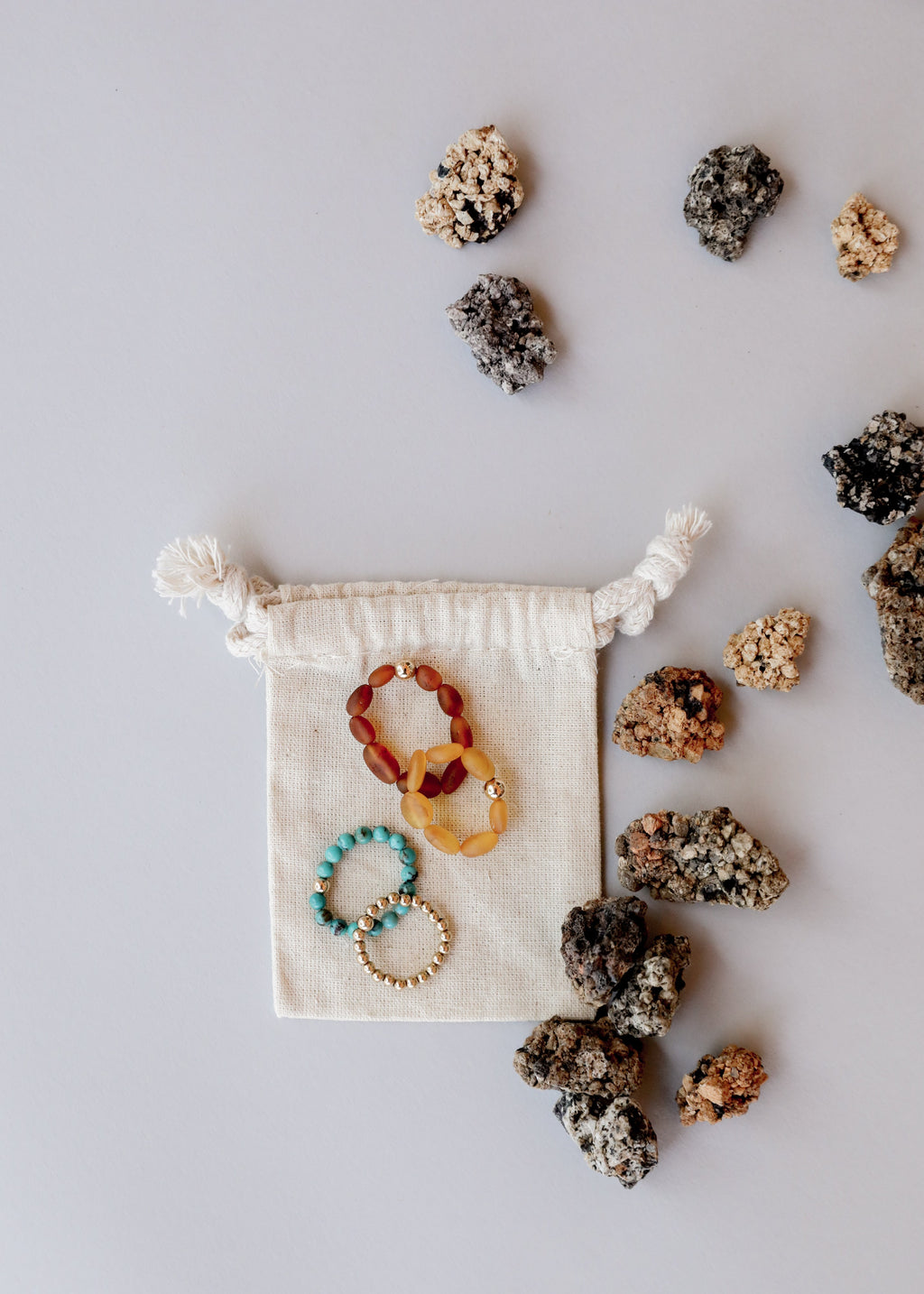 Raw Honey Baltic Amber & 14K Gold-Filled Ring Stack