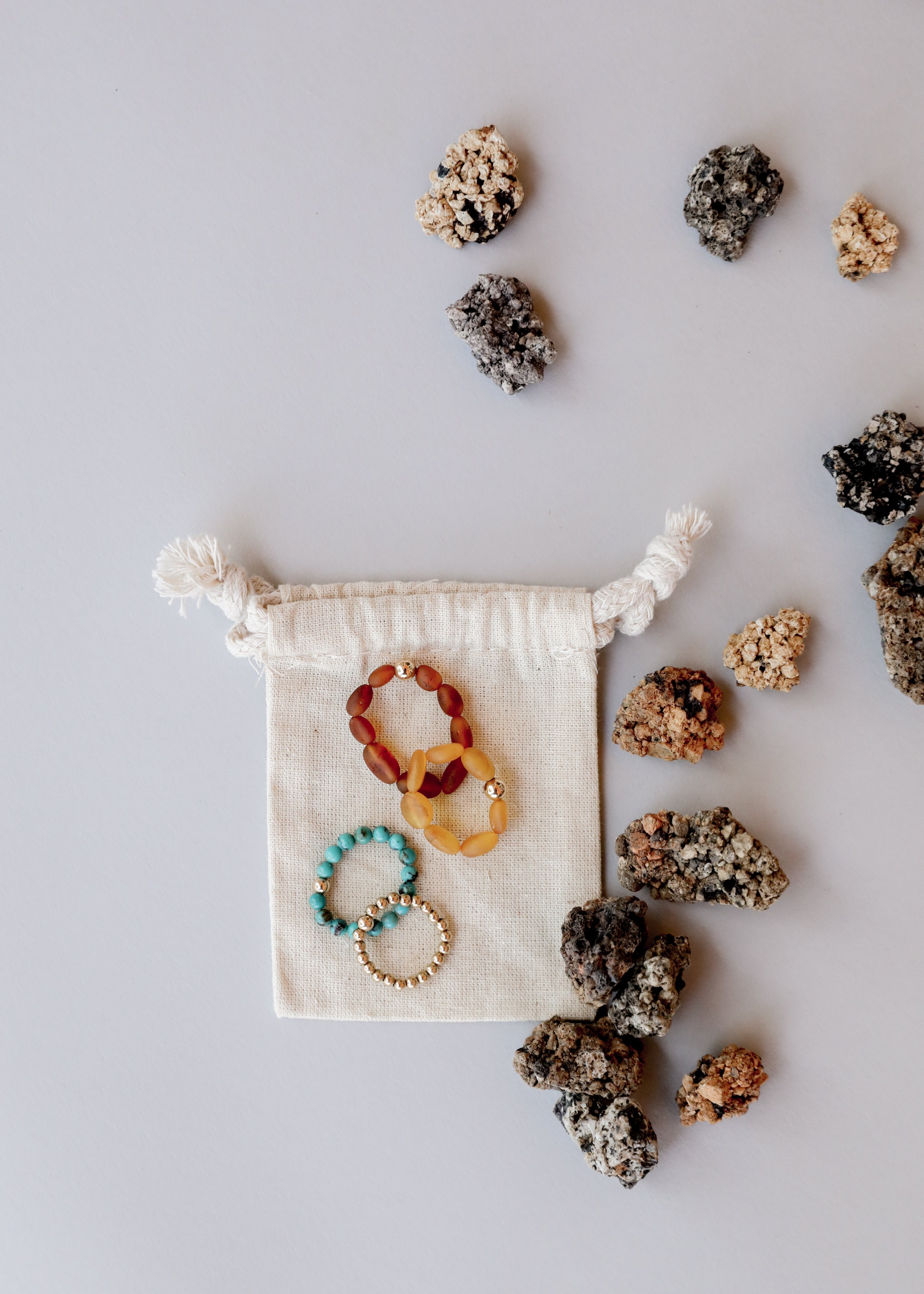 Raw Honey Baltic Amber & 14K Gold-Filled Ring Stack