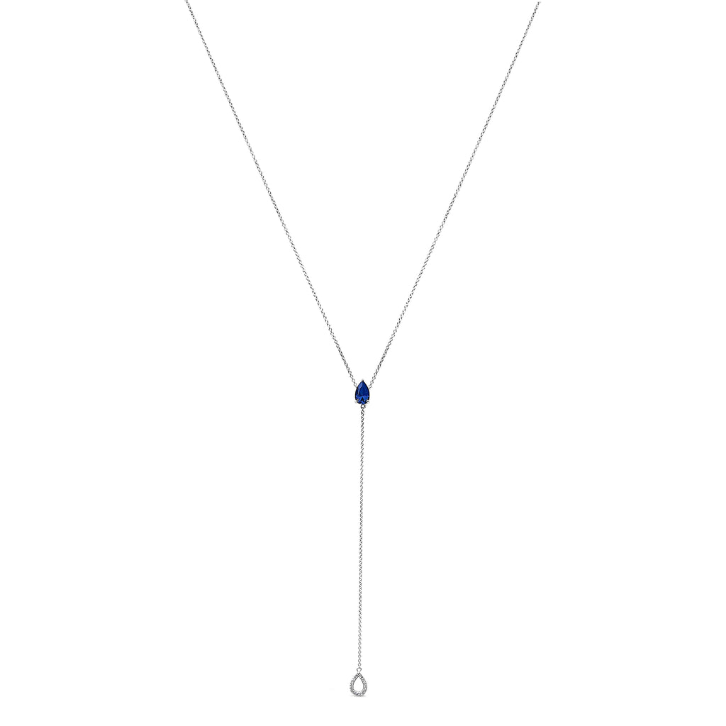 Sterling silver blue sapphire and diamond Y necklace