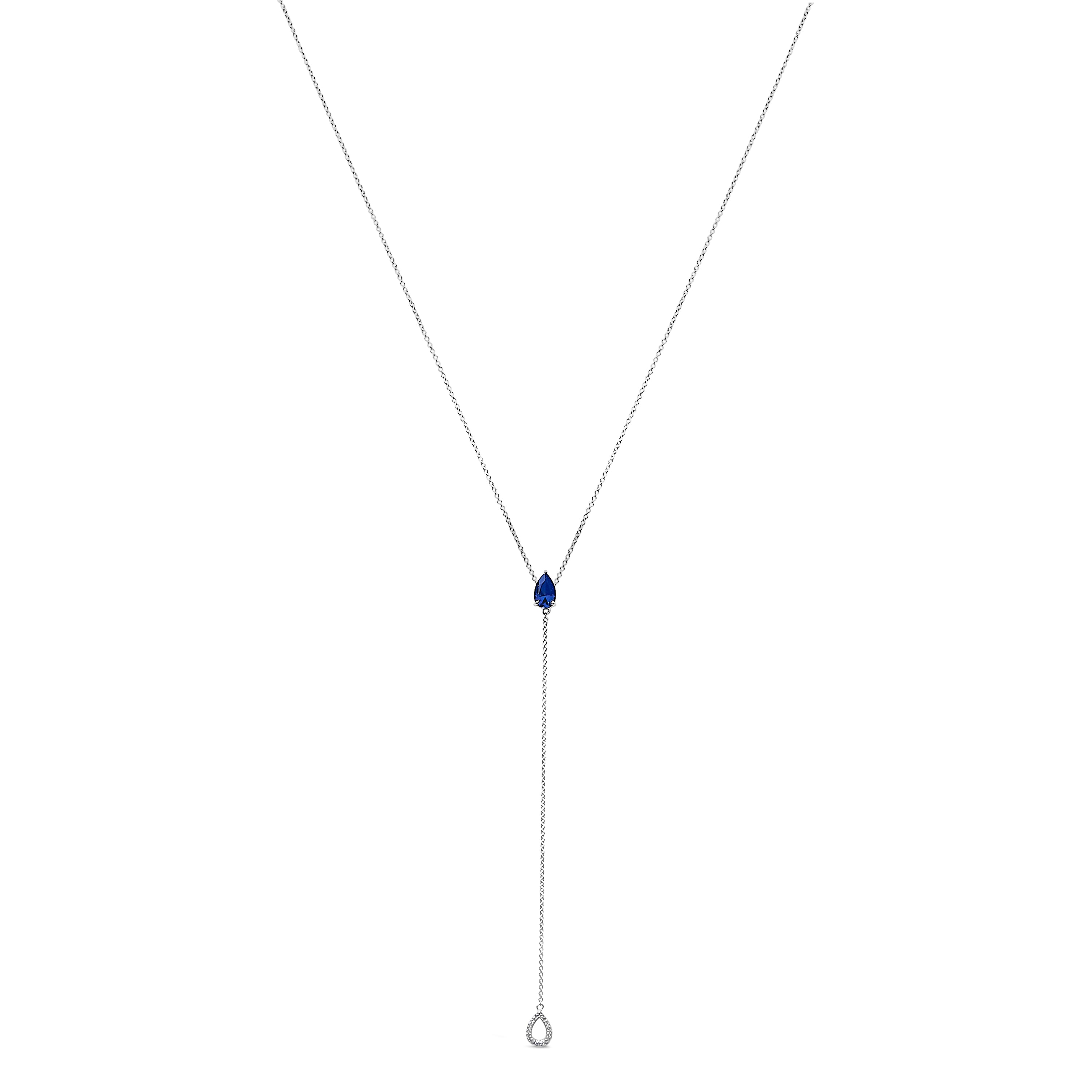 Sterling silver blue sapphire and diamond Y necklace