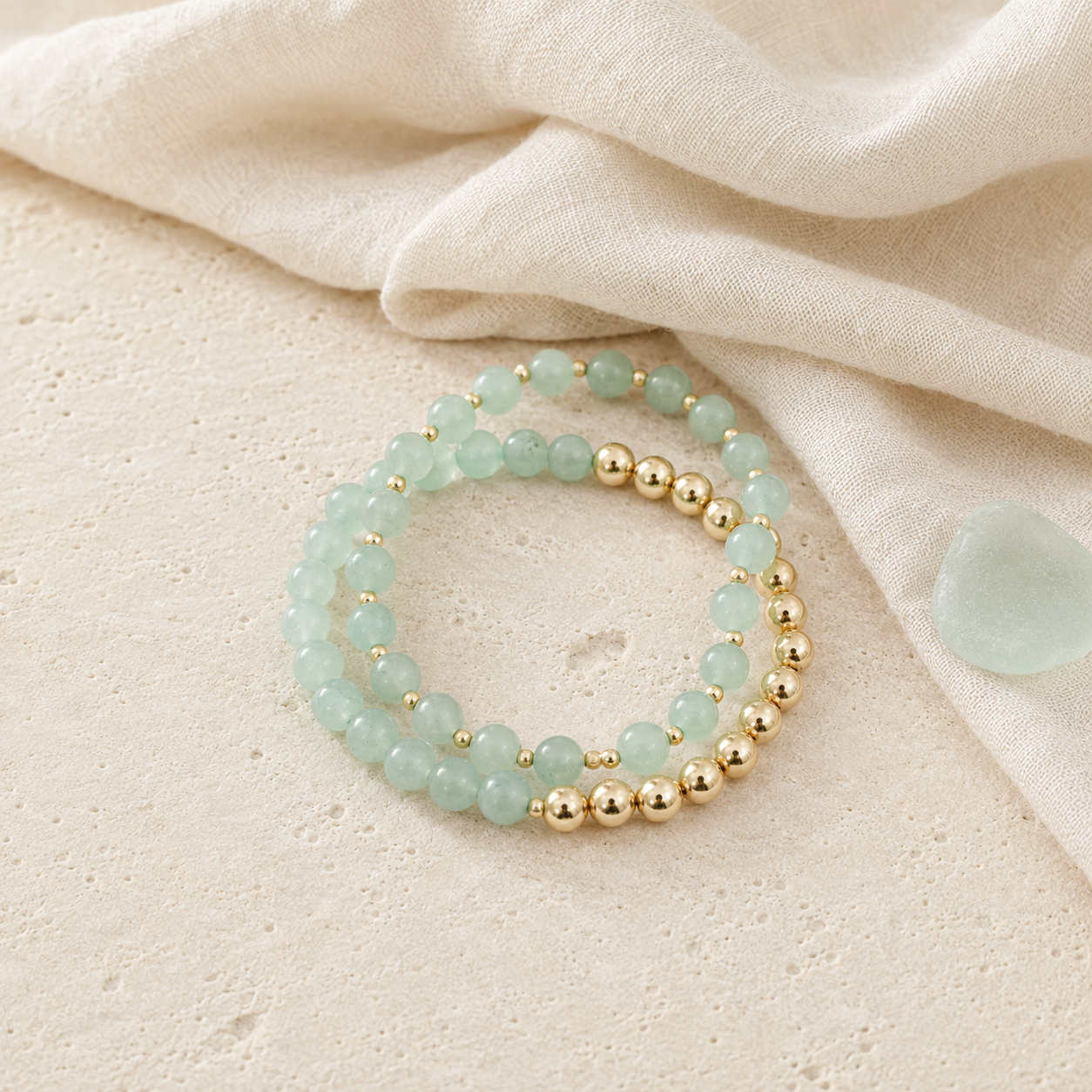 Aventurine and 14K gold-filled bracelet in Mare & Gold coastal styling