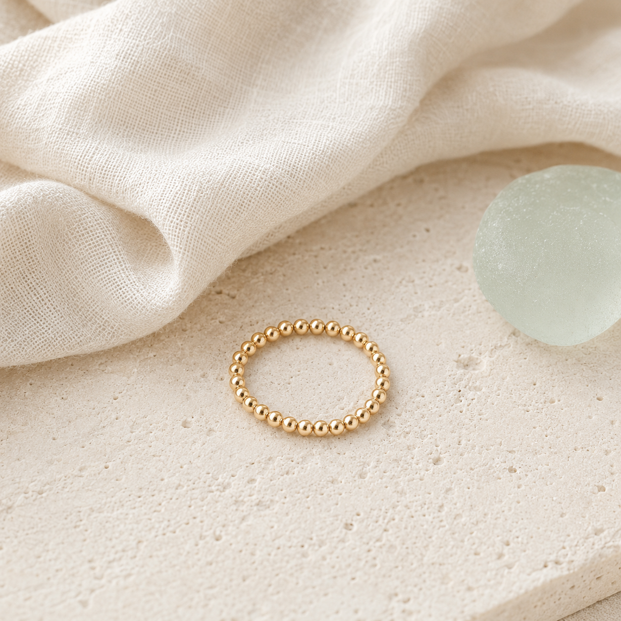 14K gold-filled beaded stretch ring in Mare & Gold coastal styling