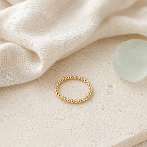 14K gold-filled beaded stretch ring in Mare & Gold coastal styling