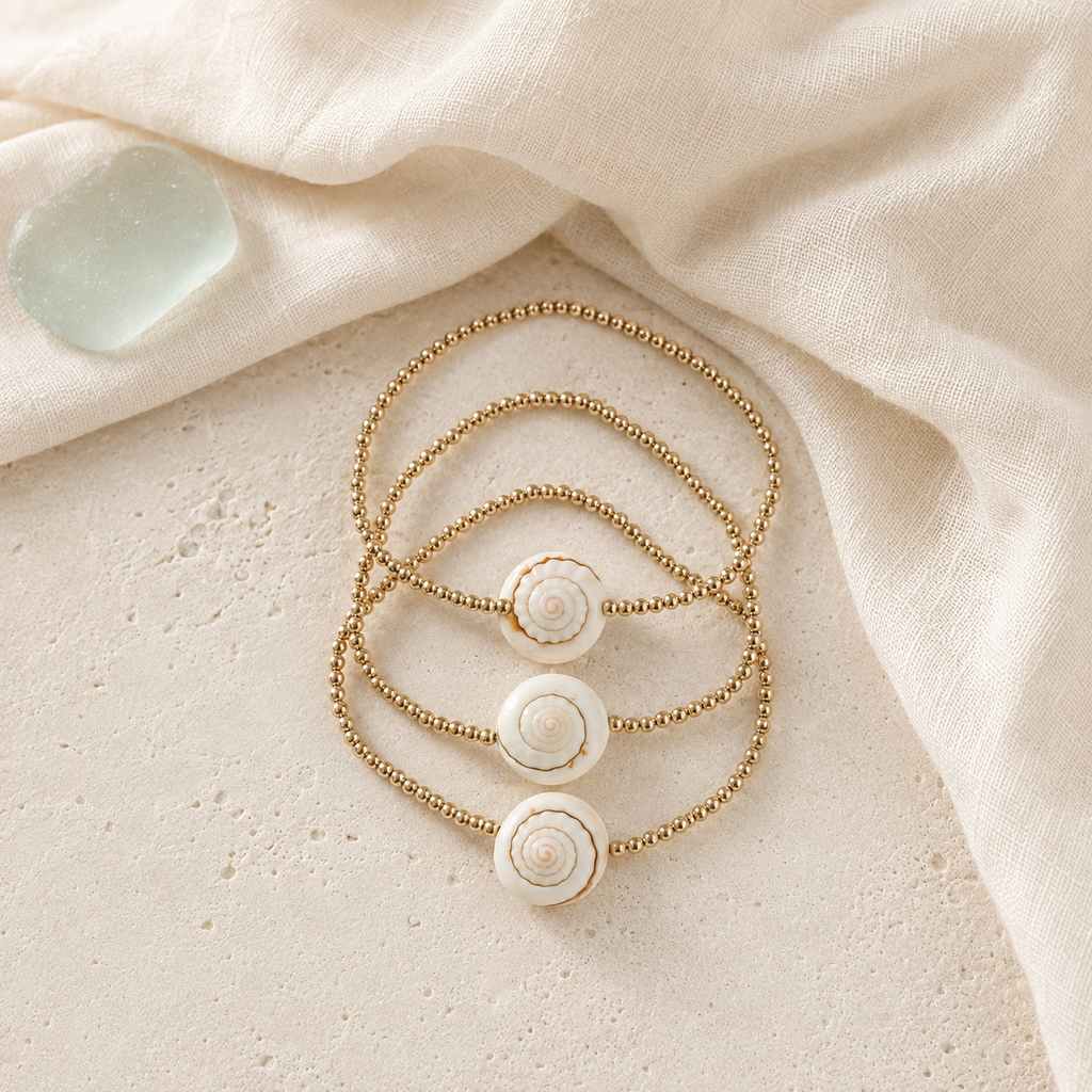 14K gold-filled conch shell bracelet or anklet in Mare & Gold coastal styling