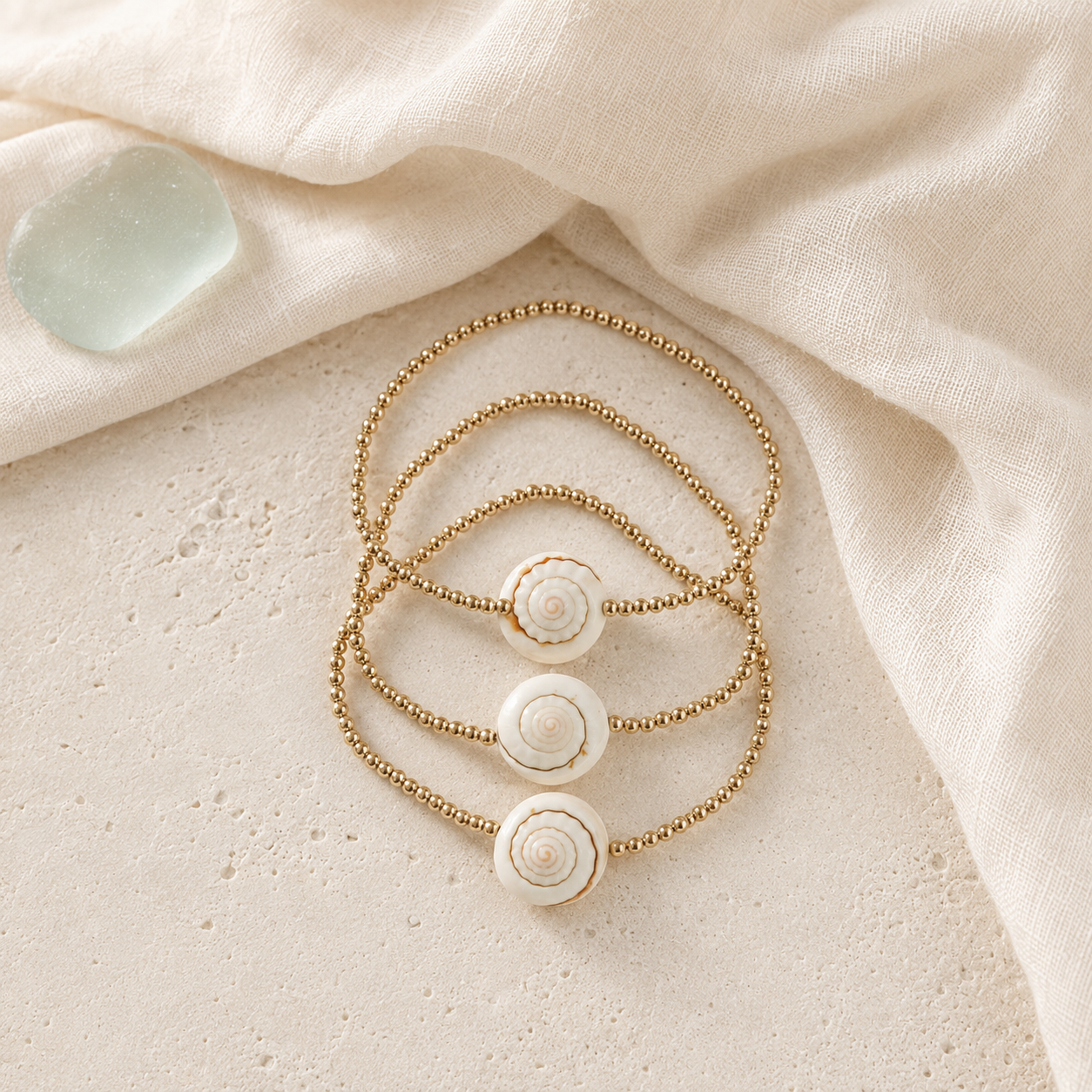14K gold-filled conch shell bracelet or anklet in Mare & Gold coastal styling