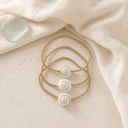 14K gold-filled conch shell bracelet or anklet in Mare & Gold coastal styling