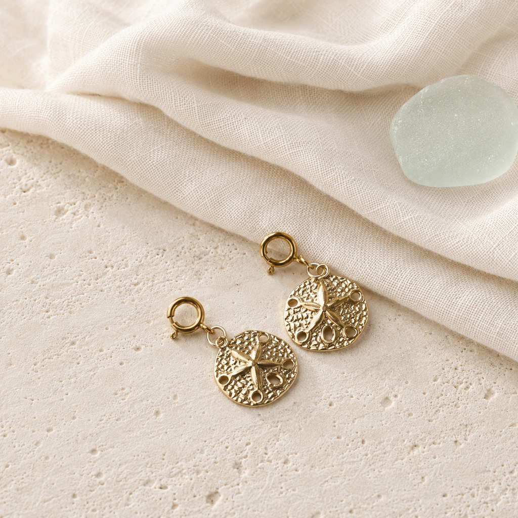 14K gold-filled sand dollar charm in Mare & Gold coastal styling