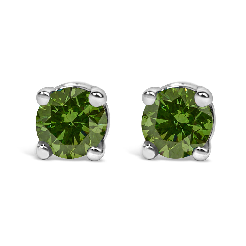 Sterling silver green diamond stud earrings