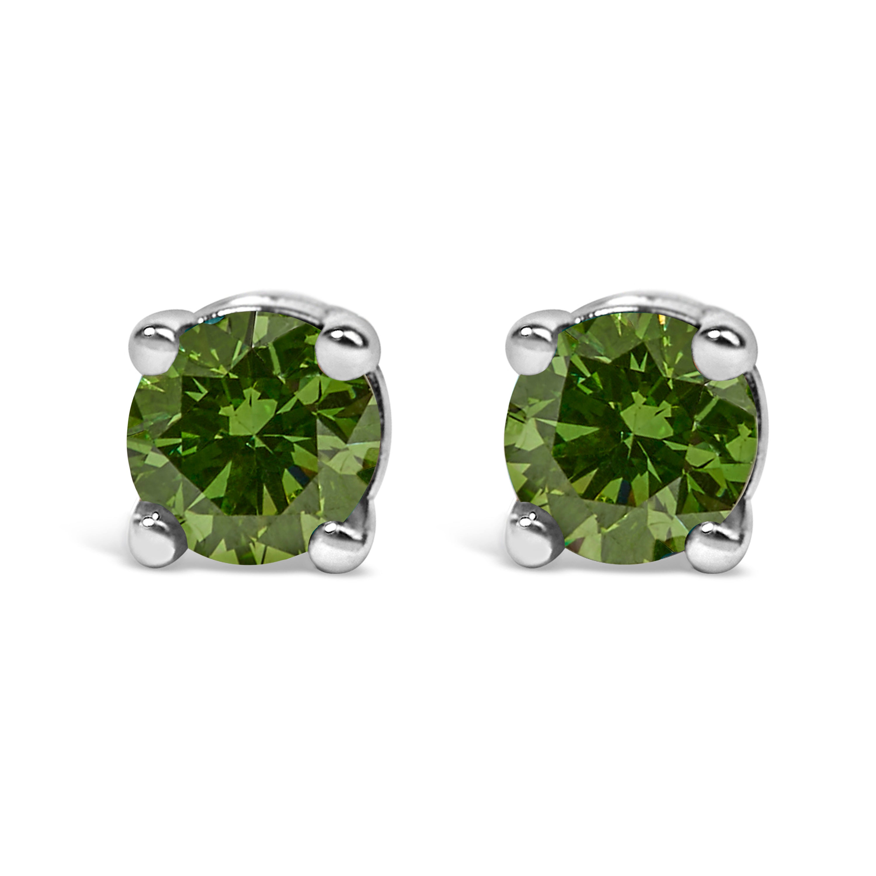 Sterling silver green diamond stud earrings