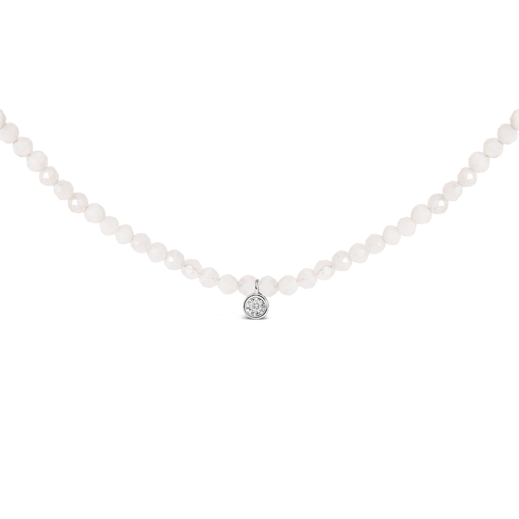 Sterling silver moonstone and diamond station necklace