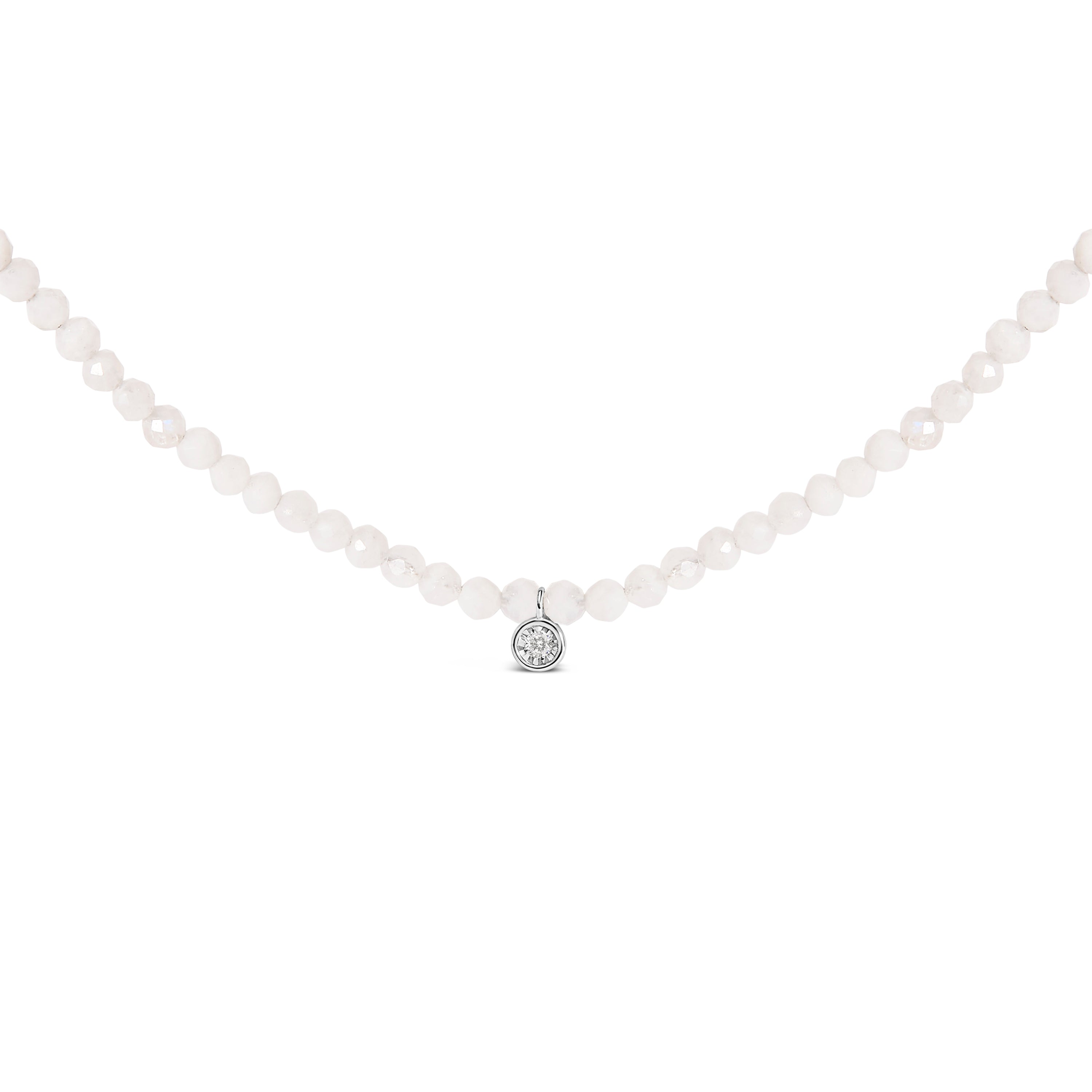 Sterling silver moonstone and diamond station necklace