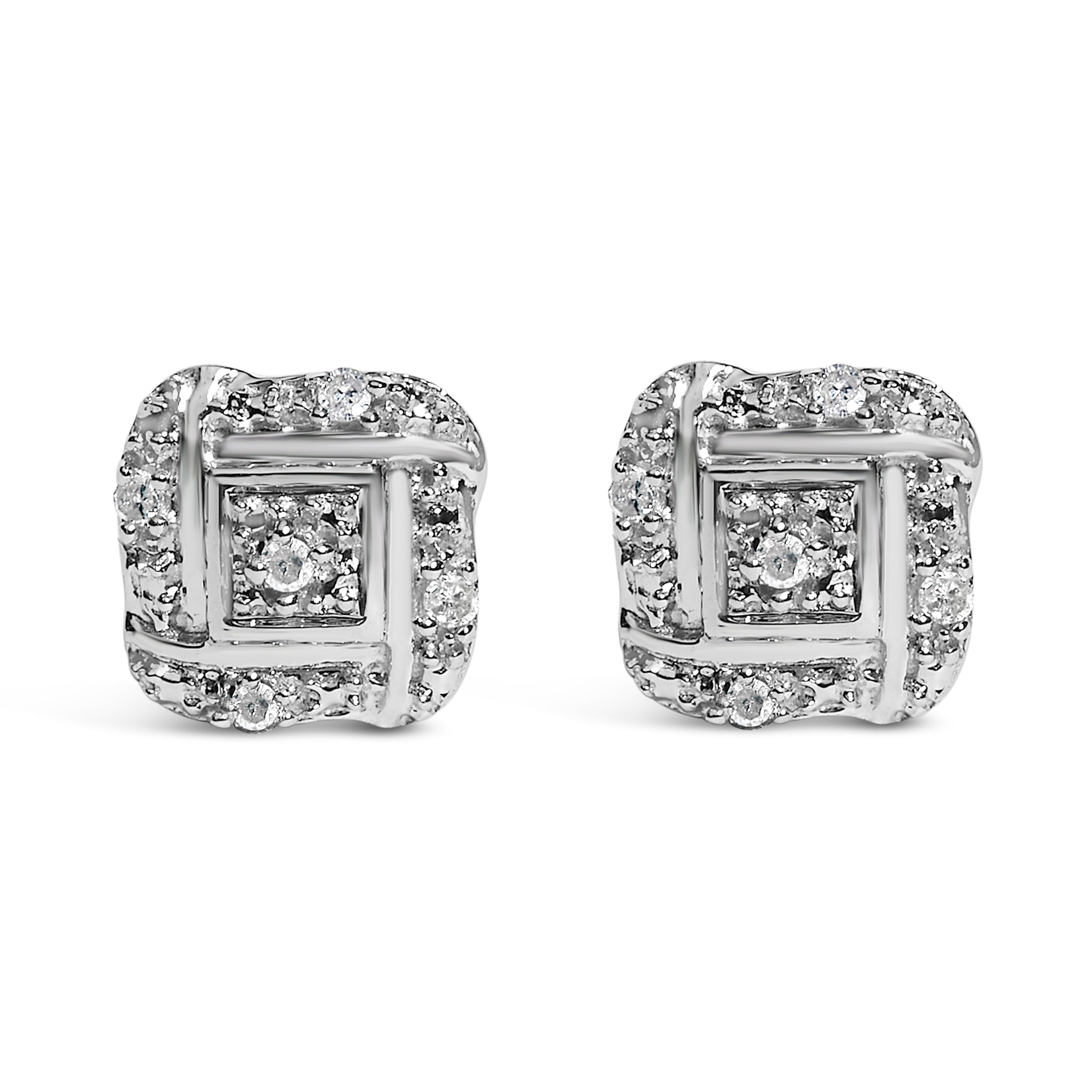 Sterling silver diamond knot stud earrings