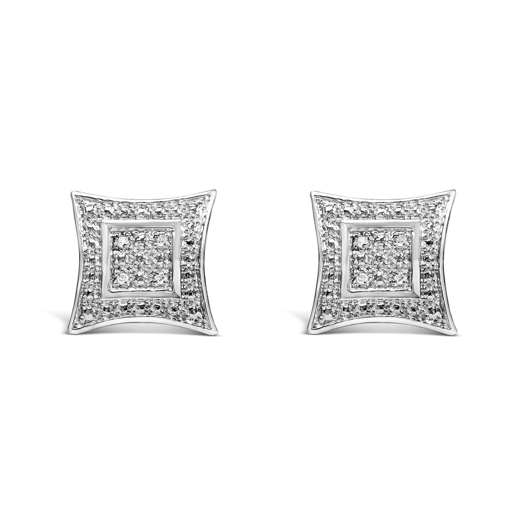 Sterling silver four-point star diamond stud earrings
