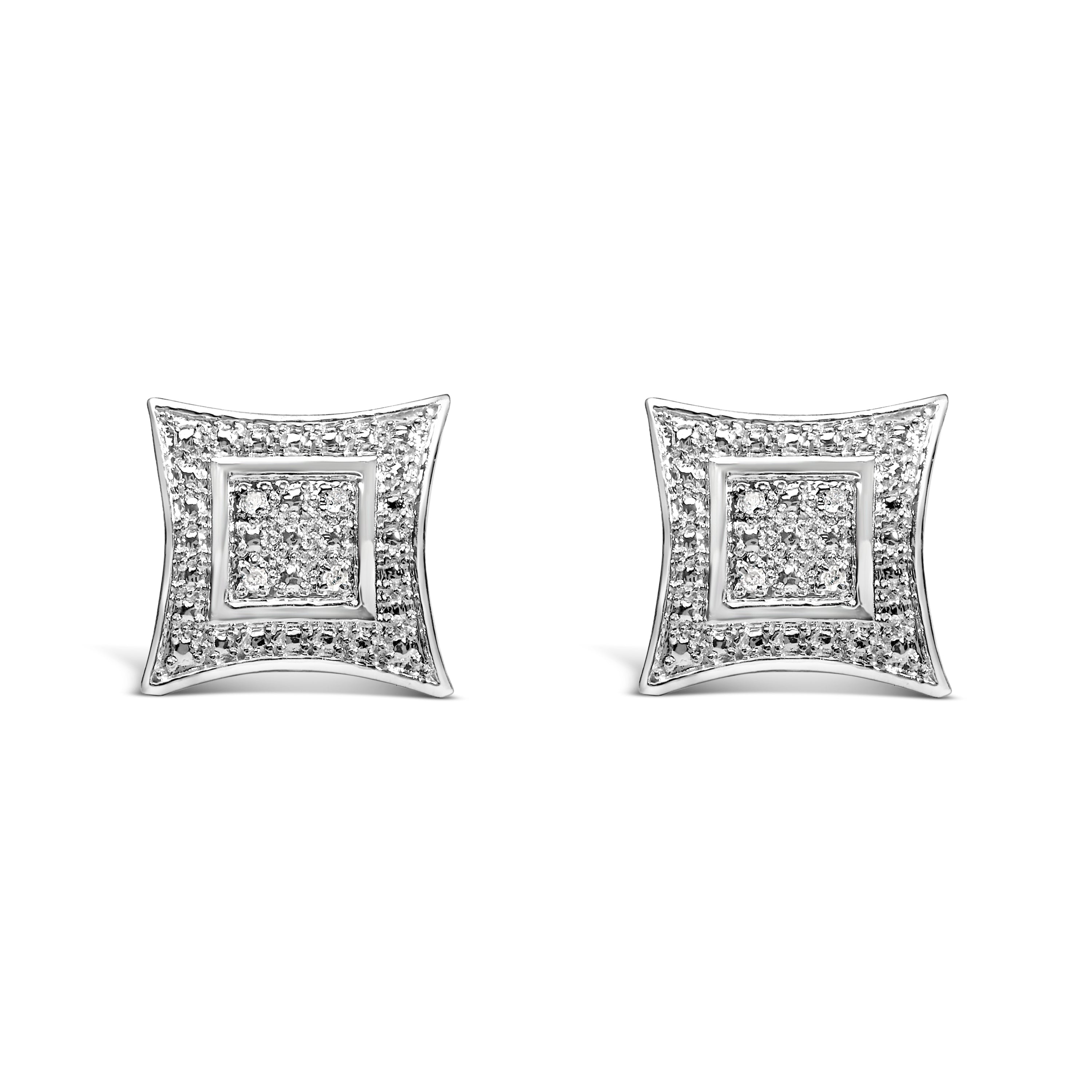 Sterling silver four-point star diamond stud earrings
