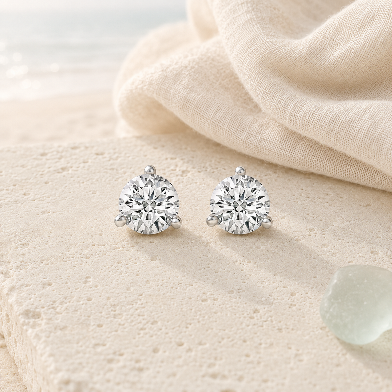 White gold lab-grown diamond stud earrings in coastal styling